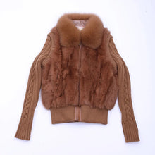 Load image into Gallery viewer, 2020 Women's Genuine Real Rabbit Fur Fox Fur Collar Knitting Sleeve Women's Winter Coat Fur Jacket Casual Short Outwear Slim