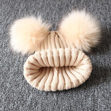 Load image into Gallery viewer, Baby Girls Winter Warm Knit Hat Furry Balls Pompom Solid Warm Cute Lovely Beanie Cap For Girls Baby In Modern Luxury Design