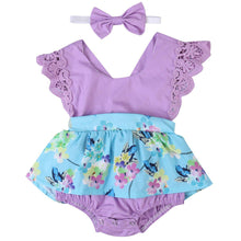 Load image into Gallery viewer, Summer Princess Floral Romper Dress For Baby Girl with Lace Sleeve+Headband For Little Princess