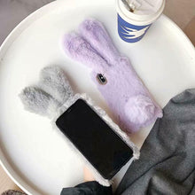 Load image into Gallery viewer, Cute Stuffed Plush Fluffy Case For iPhone 13 12 11 Pro XS Max X XR 12Mini Rabbit Ears Furry fluffy Fur Plush Warm Cover for iPhone 6 6S 7 8 Plus Phone Case