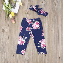 Load image into Gallery viewer, Luxury Modern Girls Summer Floral Baby Girls Pant with Headband Newborn Kid Girls Floral Bottoms Long Pants Trousers In Flower Design For Girls With Bow
