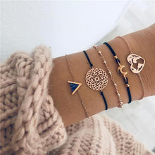 Load image into Gallery viewer, Bohemian Black Beads Chain Bracelets Bangles For Women Fashion Heart Compass Gold Color Bracelets Sets Luxury Jewelry Gifts