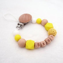Load image into Gallery viewer, Handmade Personalized Name Silicone Wood Pacifier Clips Safe Teething Chain Baby Teether Clips Holder For Pacifier For Kids