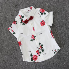 Load image into Gallery viewer, Floral Boy Gentleman Outfits Suit Short Sleeve Toddler Bow Tie Shirt Tops +Red Shorts Summer Set For Boy Kids Form 1-5 Years