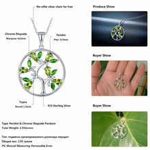Load image into Gallery viewer, Genuine Peridot Tree Pendant 925 Sterling Silver Chain Diopside Gemstone Classic Style Fine Jewelry for Women's Birthday Gift