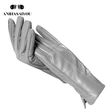 Load image into Gallery viewer, High grade women leather gloves,Genuine Leather Light grey warm women's winter mittens,Simple sheepskin gloves female-2226H