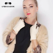 Load image into Gallery viewer, White leather women's gloves, Genuine Leather, cotton lining warm, Fashion leather gloves, leather gloves warm winter-2226