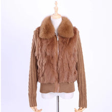 Load image into Gallery viewer, 2020 Women's Genuine Real Rabbit Fur Fox Fur Collar Knitting Sleeve Women's Winter Coat Fur Jacket Casual Short Outwear Slim