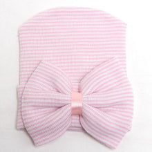 Load image into Gallery viewer, Newborn Baby Girls Striped Headband Headwear Toddler Soft Hat with Bow For Baby Girls