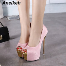 Load image into Gallery viewer, Aneikeh 2024 Brand Shoes Woman 16CM High Heels Women Pumps Stiletto Thin Heel Women's Shoes Open Toe High Heels Shoes 258-21#