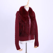 Load image into Gallery viewer, 2020 Women's Genuine Real Rabbit Fur Fox Fur Collar Knitting Sleeve Women's Winter Coat Fur Jacket Casual Short Outwear Slim