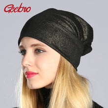 Load image into Gallery viewer, Geebro Spring Women's Bronzing Black Beanies Hat Casual Slouchy Beanie for Girls Metallic Color Skullies Cap Bonnet For Female