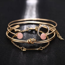 Load image into Gallery viewer, Luxury Modern Gold Crystal Circle Arrow Bracelets Set for Women In Bohemian Pink Opal Adjustable Charm Bracelet Jewelry Style for Women and Ladies