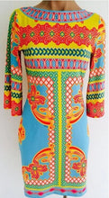 Load image into Gallery viewer, EFATZP Autumn Brand Jersey Silk Dress Women's 3/4 Sleeves Colorful Geometric Print Knee Length Dress