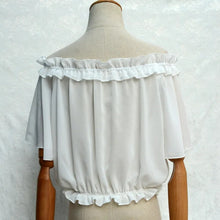 Load image into Gallery viewer, White Off the Shoulder Women's Chiffon Crop Top Short Batwing Sleeve Chiffon Blouse