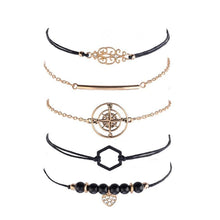 Load image into Gallery viewer, Bohemian Black Beads Chain Bracelets Bangles For Women Fashion Heart Compass Gold Color Bracelets Sets Luxury Jewelry Gifts