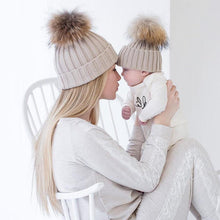 Load image into Gallery viewer, 2Pcs Modern Mother & Baby Child Warm Winter Beanie Fur Pom Hat Crochet Ski Cap For Winter