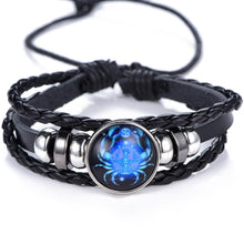 Load image into Gallery viewer, New Gemini C Leo Virgo Libra Scorpio 12 Constellation Amazing Black Elegant Punk Leather Bracelet Zodiac Bracelet For Men And Women