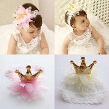 Load image into Gallery viewer, New Pink And Beige Crown Flowers Hairbands Girls Headbands Elastic Hair Band Kids Hair Accessories For Baby Girls