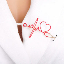 Load image into Gallery viewer, Blucome Enamel Love Heart Stethoscope Brooches For Women Men Crystal Heartbeat Shape Doctor Nurse Medical Jewelry Brooch Badge