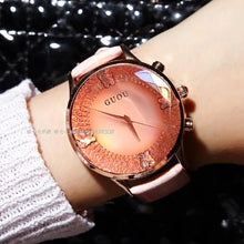 Load image into Gallery viewer, HK GUOU Brand Quartz Lady Watch Rhinestone Waterproof Women's Watch Genuine Leather Upscale Large Dial Luxury Gift Wristwatches