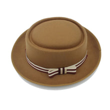 Load image into Gallery viewer, Retro Winter Wool Boater Flat Top Hat For Women's Men' Felt Chapeu de Feltro Gambler Prok Pie Fedora Hat With Fashion Bowkno 20