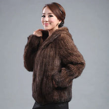 Load image into Gallery viewer, New mink fur coat women's long-sleeve top fashion all-match Mink knit jacket mink knitted fur coat Free shipping