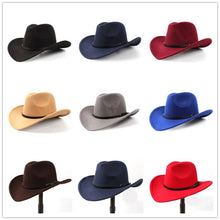 Load image into Gallery viewer, 2Big Size Wool Women's Men's Western Cowboy Hat For Gentleman Lady Jazz Cowgirl With Leather Cloche Church Sombrero Caps