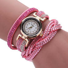 Load image into Gallery viewer, Fashion Casual Gold Quartz Women Rhinestone Watch Braided Leather Bracelet Watch Gift Ladies Wristwatch For Ladies and Women