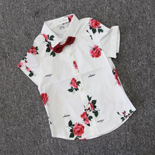 Load image into Gallery viewer, Floral Boy Gentleman Outfits Suit Short Sleeve Toddler Bow Tie Shirt Tops +Red Shorts Summer Set For Boy Kids Form 1-5 Years