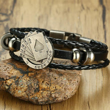 Load image into Gallery viewer, Lucky Vintage Men's Leather Bracelet Playing Cards Charm Multilayer Braided Men and Women Gift