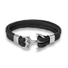 Load image into Gallery viewer, Modern Trend Leather Elegant Bracelet For Men Jewelry Blue Luxury Leather Gold Stainless Steel Anchor Braided Rope Amazing Nautical Style Friendship Bracelet Gift