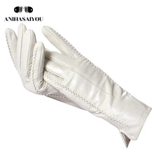 Load image into Gallery viewer, White leather women's gloves, Genuine Leather, cotton lining warm, Fashion leather gloves, leather gloves warm winter-2226