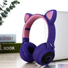 Load image into Gallery viewer, STEVVEX New Luxury Interesting LED Cat Ear Noise Cancelling Headphones Bluetooth 5.0 For Young People and Kids Headset Support TF Card 3.5mm Plug With Mic