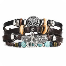 Load image into Gallery viewer, BOHO Tibet Stone Feather Multilayer Leather Bracelet Eye Fish Charms Beads Bracelets For Men Vintage Punk Wrap Wristband Cool Jewelry