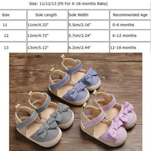 Load image into Gallery viewer, Newborn Baby Girl Striped Bow Sandals Soft Shoes Infants Anti-Slip Sneaker New Fashion Clogs 0-18M