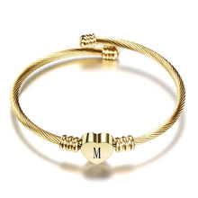 Load image into Gallery viewer, New Fashion Elegant Girls Gold Color Luxury Stainless Steel Heart Bracelet Bangle With Letter Fashion For Woman