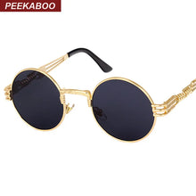 Load image into Gallery viewer, Peekaboo vintage retro gothic steampunk mirror sunglasses gold and black sun glasses vintage round circle men UV gafas de sol