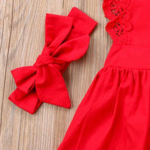 Load image into Gallery viewer, Modern Baby Girl Ruffle Red Lace Romper Party Cotton Dresses with a headband for Newborn And Girls 0-24Months