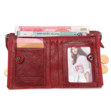 Load image into Gallery viewer, Fashion Genuine Leather Women Wallet Bi-fold Wallets Red ID Card Holder Coin Purse With Double Zipper Small Women's Purse 2022