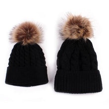 Load image into Gallery viewer, 2Pcs Modern Mother & Baby Child Warm Winter Beanie Fur Pom Hat Crochet Ski Cap For Winter