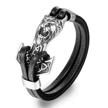 Load image into Gallery viewer, Genuine Leather Anchor Bracelet Men Lion Double Wolf Shackles Stainless Steel Charm Bracelets Wristband Fashion Jewelry