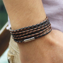 Load image into Gallery viewer, NEW Trendy Black Retro Wrap Long Leather Men Brecelets Bangles Fashion Sporty Chain Link Male Charm Bracelet