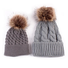 Load image into Gallery viewer, 2Pcs Modern Mother & Baby Child Warm Winter Beanie Fur Pom Hat Crochet Ski Cap For Winter