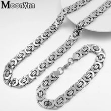 Load image into Gallery viewer, Moorvan Stainless Steel Men Jewelry Set Fashion Egypt Byzantine Bracelet Necklace Sets 11mm Width Jewellery for Women's Man's