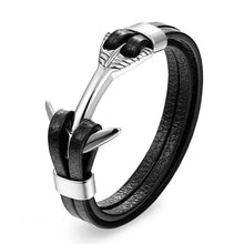 Load image into Gallery viewer, Genuine Leather Anchor Bracelet Men Lion Double Wolf Shackles Stainless Steel Charm Bracelets Wristband Fashion Jewelry