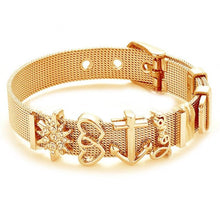 Load image into Gallery viewer, Fashion Stainless Steel Woman and Men Bracelet Mesh Bracelet Set Crystal Heart Anchor Charm Fine Bracelet Bangle For Female Lover