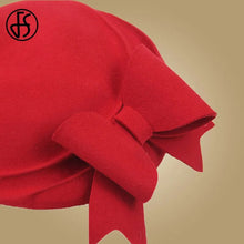 Load image into Gallery viewer, FS Elegant Beret Women's Wool Felt Fascinators Fedora Red Church Hats White Black Wedding Ladies Hat Bow Caps Pillbox Hat Korean