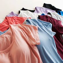 Load image into Gallery viewer, Modal Built in Padded Bra T-shirt Women's Short Sleeve Breathable Clothing Female Bottoming T Shirt Tops Casual Lady Top Tees