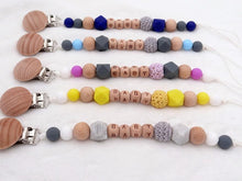 Load image into Gallery viewer, Handmade Personalized Name Silicone Wood Pacifier Clips Safe Teething Chain Baby Teether Clips Holder For Pacifier For Kids